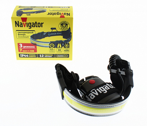Фонарь светодиодный налобный Navigator NPT-H34-3AAA (1COB, 7Вт, до 30м,  3реж)