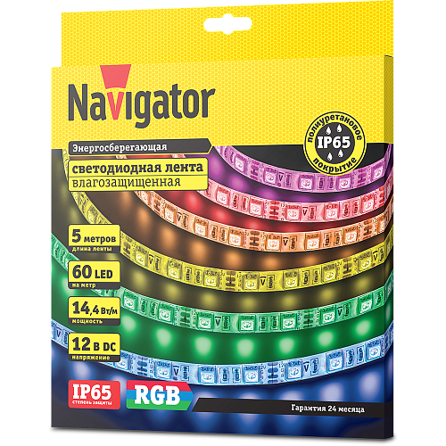 Лента светодиодная Navigator NLS-5050RGB60-14.4-IP65-12V R5 RGB