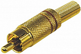 RCA штекер на кабель с пружиной под пайку (красный, металл GOLD)