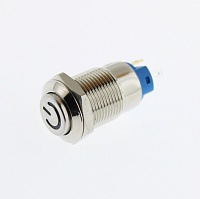 Кнопка антивандальная D-12 mm steel ON-OFF 12-24В White symbol power off  (4pin)