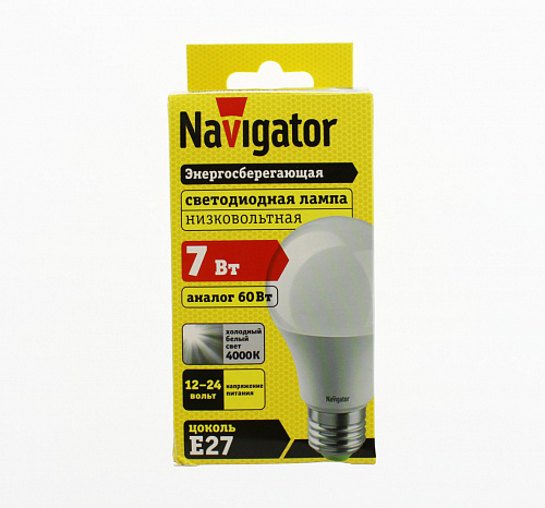 Низковольтная лампа Navigator NLL-A60-7-12/24-4K-E27 (12-24В, 7Вт, аналог 60Вт)