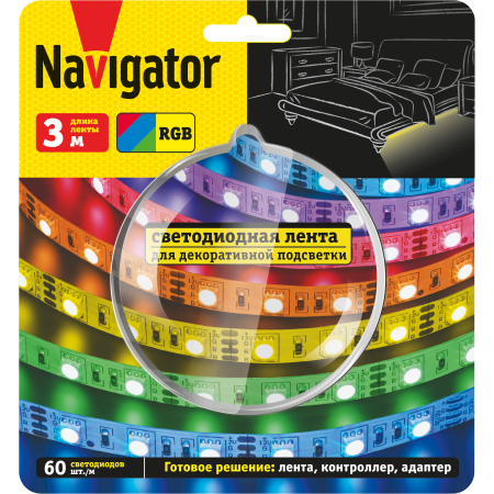 Комплект светодиодной ленты Navigator NLS-SET-03 (12V, 60led/m, RGB, 3м, контроллер, блок питания, IP20) 95145