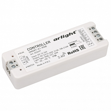 Контроллер SMART-K1-RGB (DIM/MIX/RGB, 12-24V, 3x3A, 108-216W, 2.4G)