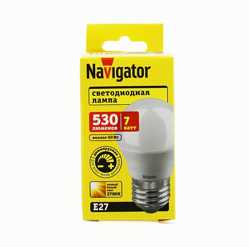 Диммируемая лампа «шар» Navigator NLL-G45-7-230-2.7K-E27-DIMM (7Вт, 570Лм, 2700К)