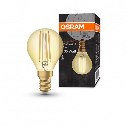 Лампа филаментная светодиодная "шар" OSRAM 1906 CP35 4W 410lm 2400К E14 золотистая